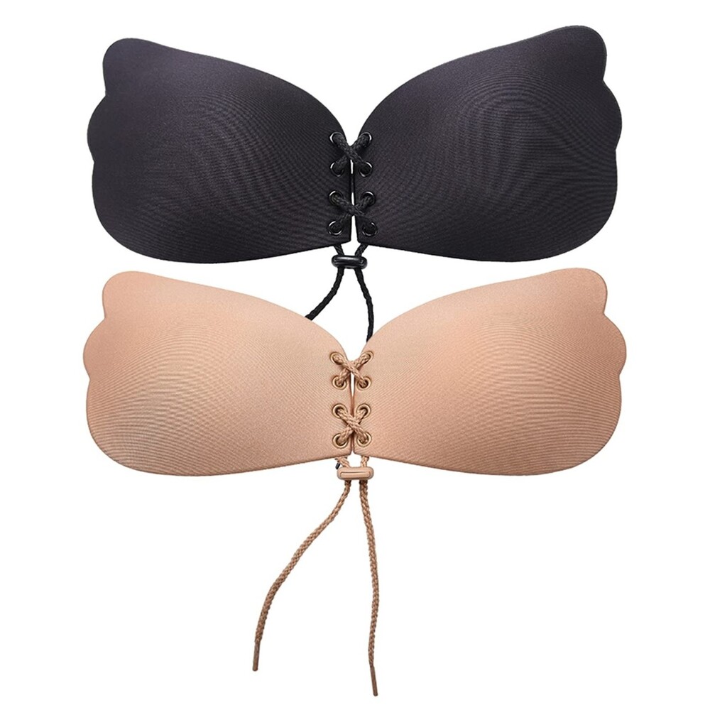 Sticky Strapless Backless Push Up Lift Up Bras 2 Pairs B Beige/Black